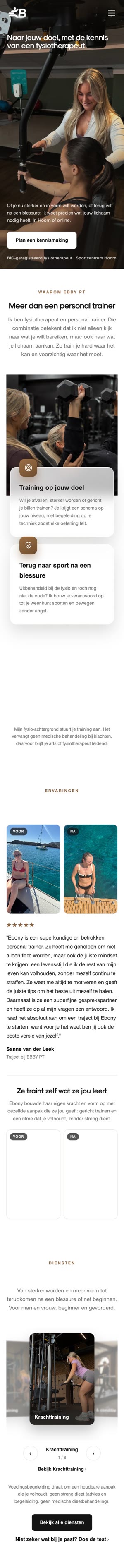Ebby PT, mobiele weergave